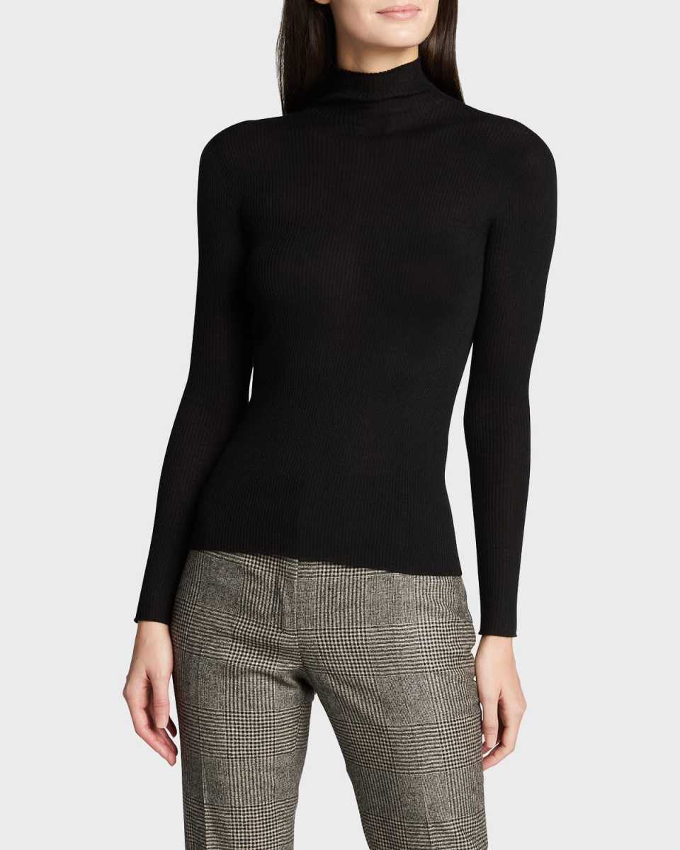 Mock-Neck Seamless Fine-Rib Sweater